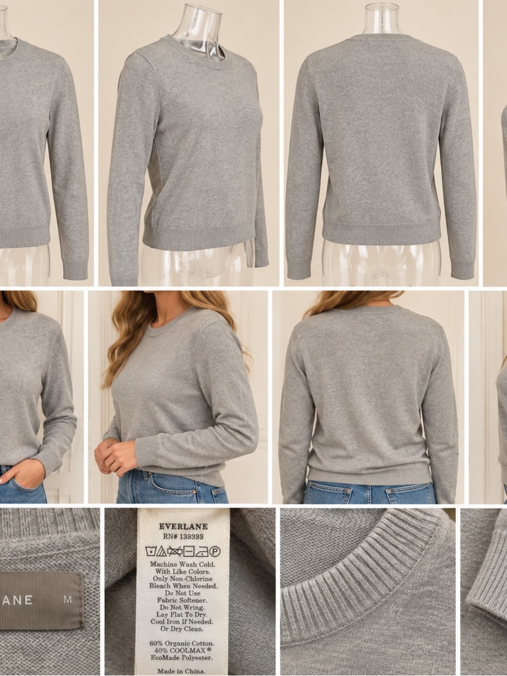 Everlane Gray Organic Cotton COOLMAX Crewneck Sweater – Size M